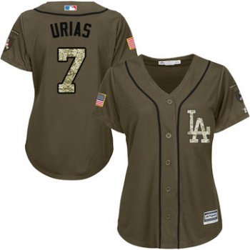 Dodgers #7 Julio Urias Green Salute to Service Women's Stitched Baseball Jersey