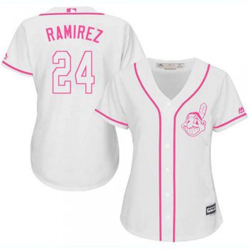 Indians #24 Manny Ramirez White Pink Fashion Women's Stitched Baseball Jersey