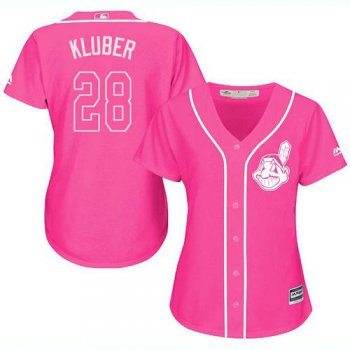 Indians #28 Corey Kluber Pink Fashion Women's Stitched Baseball Jersey