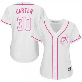 Indians #30 Joe Carter White Pink Fashion Women's Stitched Baseball Jersey