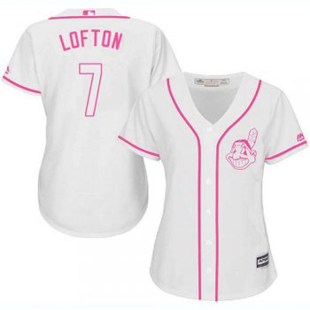 Indians #7 Kenny Lofton White Pink Fashion Women's Stitched Baseball Jersey