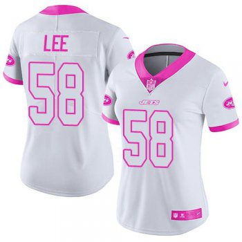 Nike Jets #58 Darron Lee White Pink Women's Stitched NFL Limited Rush Fashion Jersey