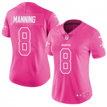 Nike Saints #8 Archie Manning Pink Women's Stitched NFL Limited Rush Fashion Jersey