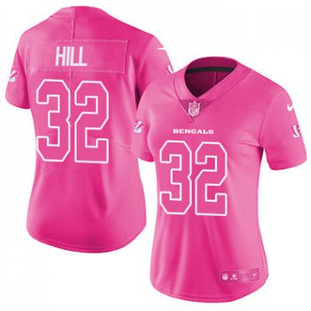 Nike Bengals #32 Jeremy Hill Pink Women's Stitched NFL Limited Rush Fashion Jersey
