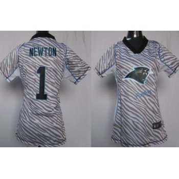 Nike Carolina Panthers #1 Cam Newton 2012 Womens Zebra Fashion Jersey