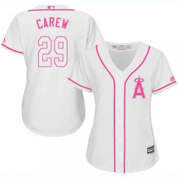 Angels #29 Rod Carew White Pink Fashion Women's Stitched Baseball Jersey