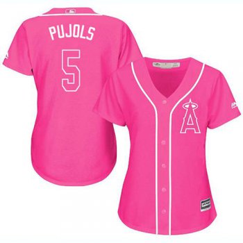 Angels #5 Albert Pujols Pink Fashion Women's Stitched Baseball Jersey