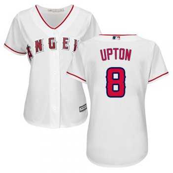 Angels #8 Justin Upton White Home Women's Stitched Baseball Jersey