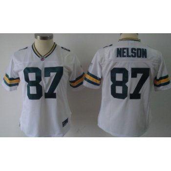 Green Bay Packers #87 Jordy Nelson White Womens Team Jersey