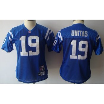 Indianapolis Colts #19 Johnny Unitas Blue Womens Jersey