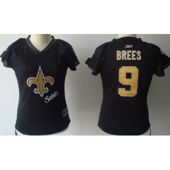 New Orleans Saints #9 Drew Brees 2011 Black Womens Field Flirt Fashion Jersey