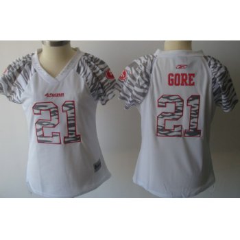 San Francisco 49ers #21 Frank Gore White Womens Zebra Field Flirt Fashion Jersey