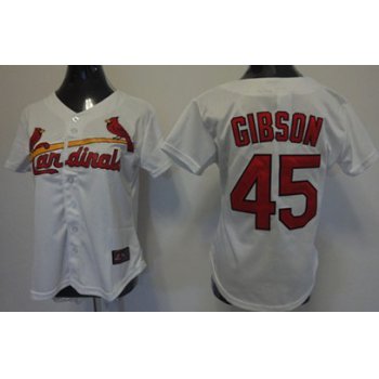 St. Louis Cardinals #45 Bob Gibson White With Red Womens Jersey