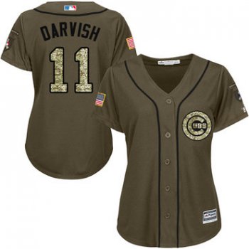 Cubs #11 Yu Darvish Green Salute to Service Women's Stitched Baseball Jersey