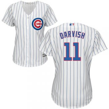 Cubs #11 Yu Darvish White(Blue Strip) Home Women's Stitched Baseball Jersey