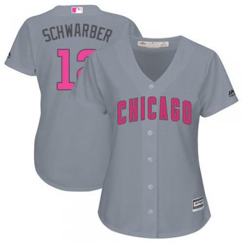 Cubs #12 Kyle Schwarber Grey Mother's Day Cool Base Women's Stitched Baseball Jersey