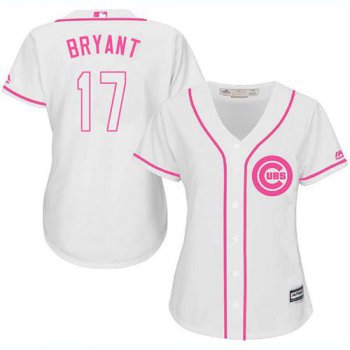 Cubs #17 Kris Bryant White Pink Fashion Women's Stitched Baseball Jersey