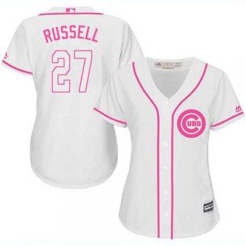 Cubs #27 Addison Russell White Pink Fashion Women's Stitched Baseball Jersey