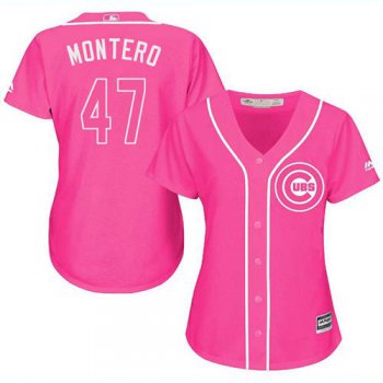 Cubs #47 Miguel Montero Pink Fashion Women's Stitched Baseball Jersey