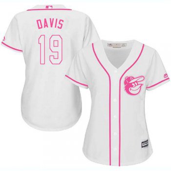 Orioles #19 Chris Davis White Pink Fashion Women's Stitched Baseball Jersey