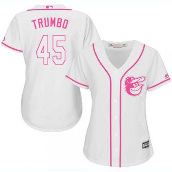 Orioles #45 Mark Trumbo White Pink Fashion Women's Stitched Baseball Jersey