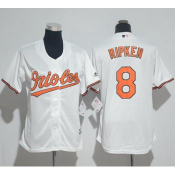 Orioles #8 Cal Ripken White Home Women's Stitched Baseball Jersey