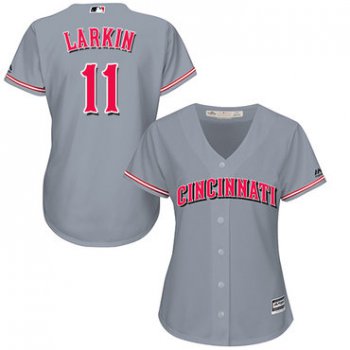 Reds #11 Barry Larkin Grey Road Women's Stitched Baseball Jersey