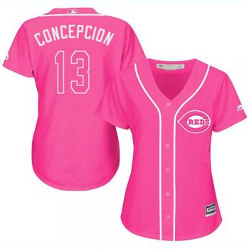 Reds #13 Dave Concepcion Pink Fashion Women's Stitched Baseball Jersey