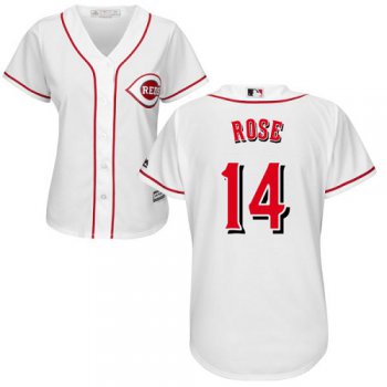 Reds #14 Pete Rose White Home Women's Stitched Baseball Jersey