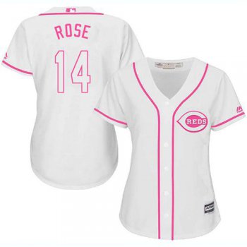 Reds #14 Pete Rose White Pink Fashion Women's Stitched Baseball Jersey