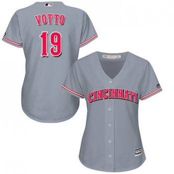 Reds #19 Joey Votto Grey Road Women's Stitched Baseball Jersey