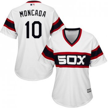 White Sox #10 Yoan Moncada White Alternate Home Women's Stitched Baseball Jersey