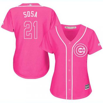 Cubs #21 Sammy Sosa Pink Fashion Women's Stitched Baseball Jersey