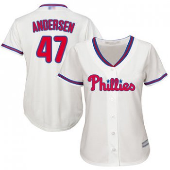 Phillies #47 Larry Andersen Cream Alternate Women's Stitched Baseball Jersey