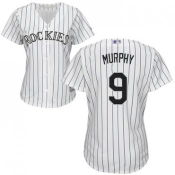 Rockies #9 Daniel Murphy White Strip Home Women's Stitched Baseball Jersey