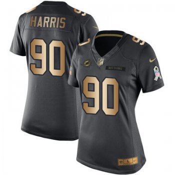 Women's Nike Dolphins #90 Charles Harris Black Stitched NFL Limited Gold Salute to Service Jersey