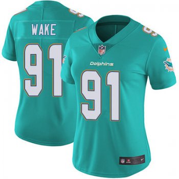 Women's Nike Dolphins #91 Cameron Wake Aqua Green Team Color Stitched NFL Vapor Untouchable Limited Jersey