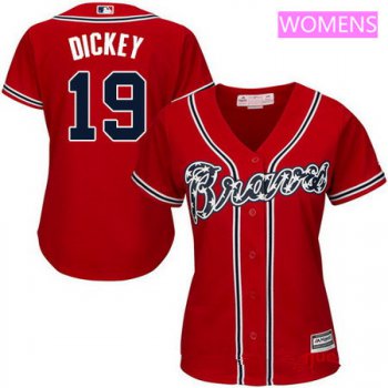 Women's Atlanta Braves #19 R.A. Dickey Red Alternate Stitched MLB Majestic Cool Base Jersey