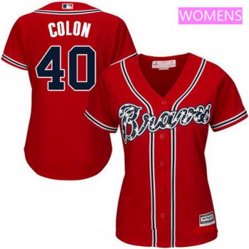 Women's Atlanta Braves #40 Bartolo Colon Red Alternate Stitched MLB Majestic Cool Base Jersey