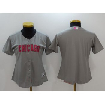 Women's Chicago Cubs Blank Gray With Pink Mother's Day Stitched MLB Majestic Cool Base Jersey