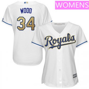 Women's Kansas City Royals #34 Travis Wood White Home Stitched MLB Majestic 2017 Cool Base Jersey