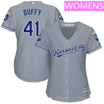 Women's Kansas City Royals #41 Danny Duffy Gray Road Stitched MLB Majestic Cool Base Jersey