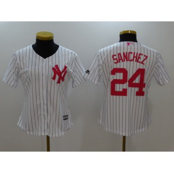 Women's New York Yankees #24 Gary Sanchez White With Pink Mother's Day Stitched MLB Majestic Cool Base Jersey