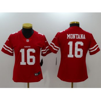 Women's San Francisco 49ers #16 Joe Montana Red 2017 Vapor Untouchable Stitched NFL Nike Limited Jersey