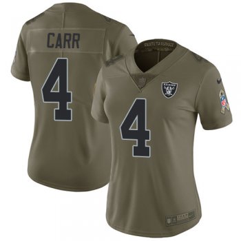 Nike Raiders #4 Derek Carr Olive Women's Stitched NFL Limited 2017 Salute to Service Jersey