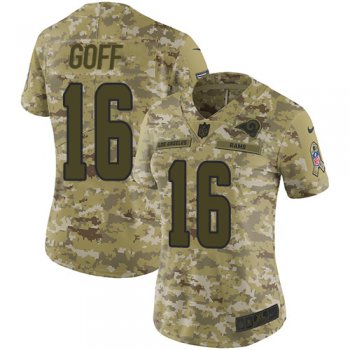 Nike Rams #16 Jared Goff Camo Women's Stitched NFL Limited 2018 Salute to Service Jersey