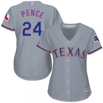Texas Rangers #24 Hunter Pence Grey Road Women's Stitched Baseball Jersey
