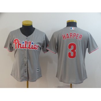 Women Philadelphia Phillies #3 Bryce Harper Gray Cool Base Jersey
