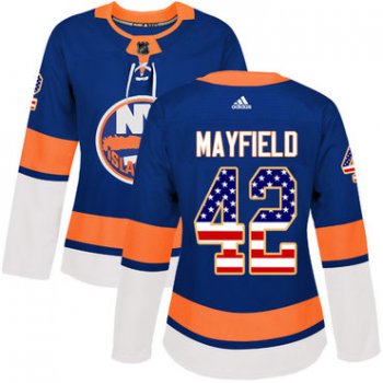 Women's New York Islanders #42 Scott Mayfield Adidas Royal Blue Authentic USA Flag Fashion NHL Jersey