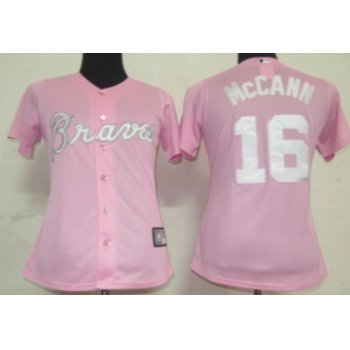 Atlanta Braves #16 McCann Pink With White Womens Jersey